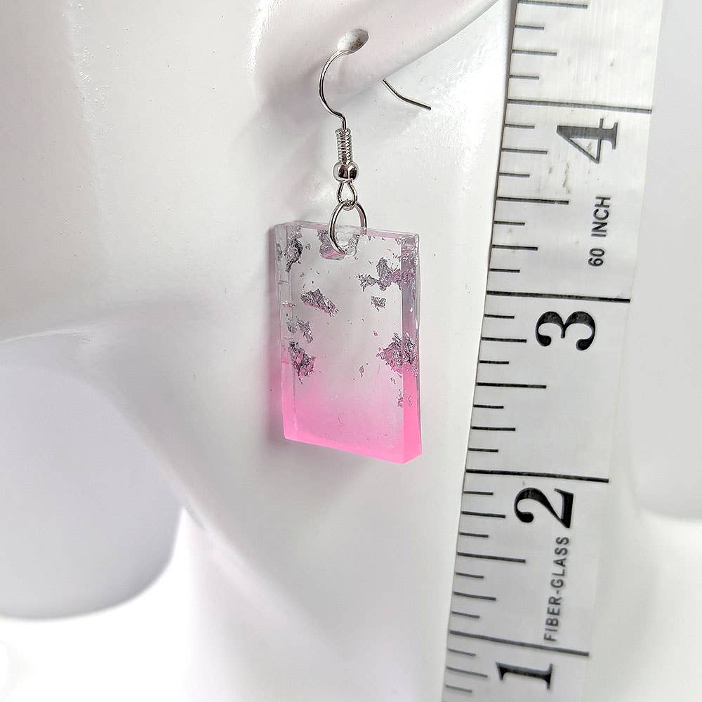 Colored Silver Gold Leaf Mica Rectangle Resin Earrings