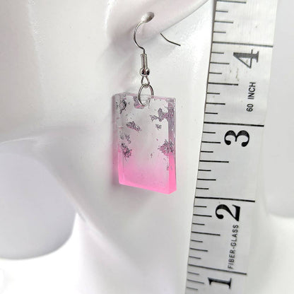 Colored Silver Gold Leaf Mica Rectangle Resin Earrings
