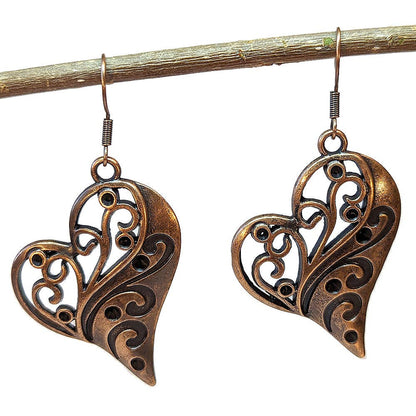 Antique Copper Angel Hollow Heart Earrings