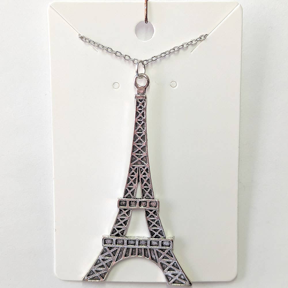 Antique Silver Large Eiffel Tower Pendant Necklace