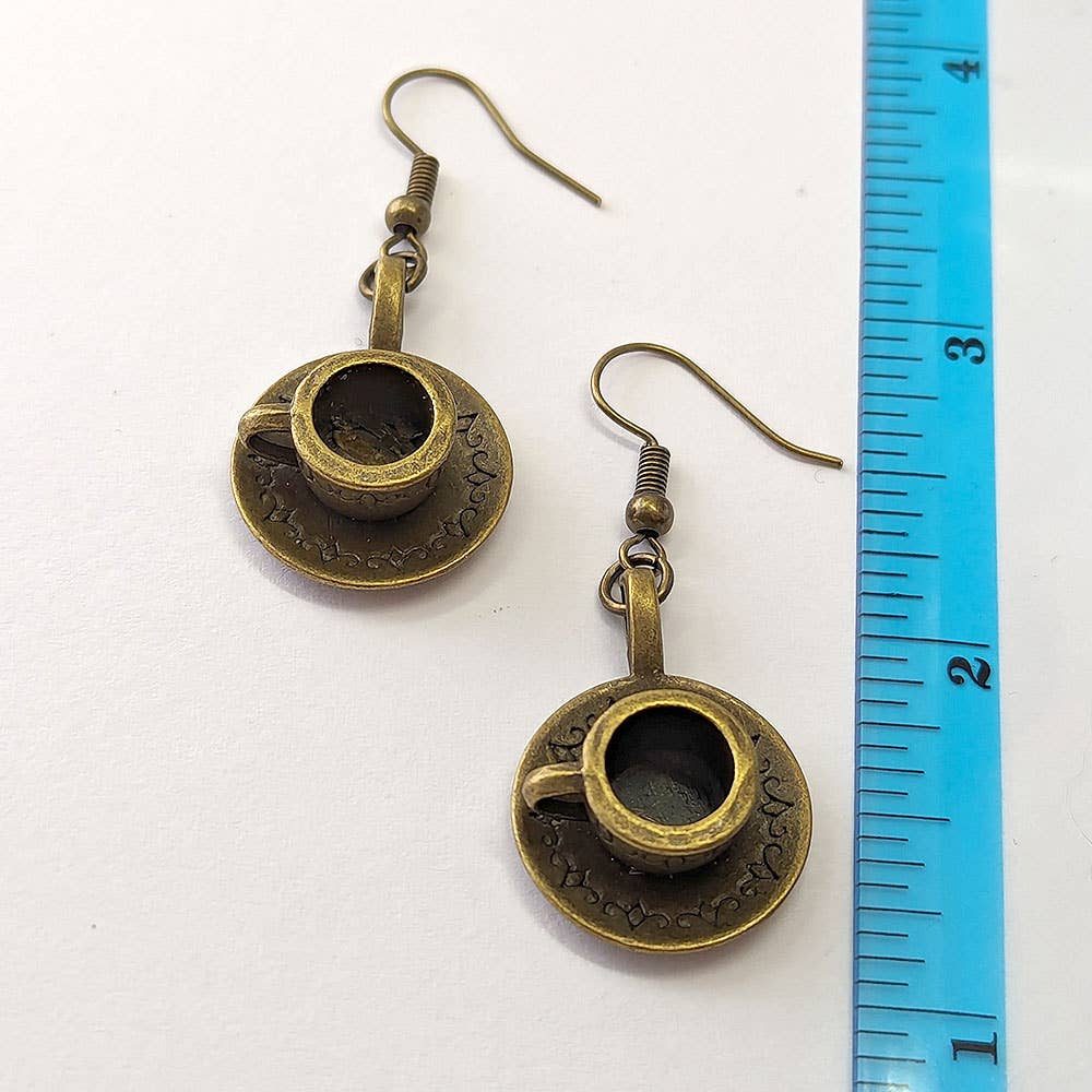 Antique Bronze Cup and Saucer Vintage Style Earrings