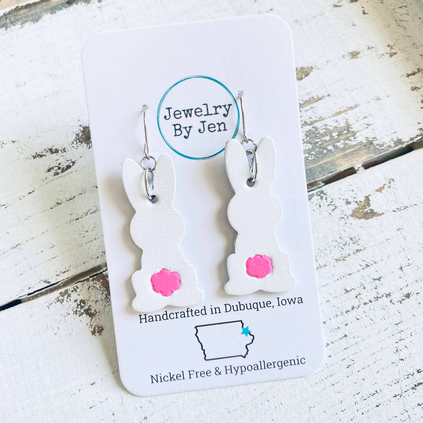 Bunny Earrings: White w/Pink Tail