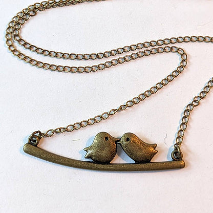 Love Birds on a Branch Antique Bronze Necklace