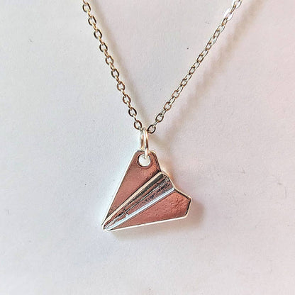 Origami Paper Airplane Necklace Silver