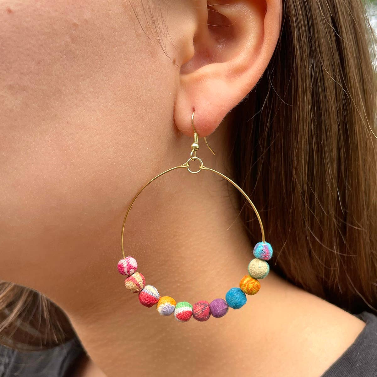 Kantha Beaded Hoop Earrings