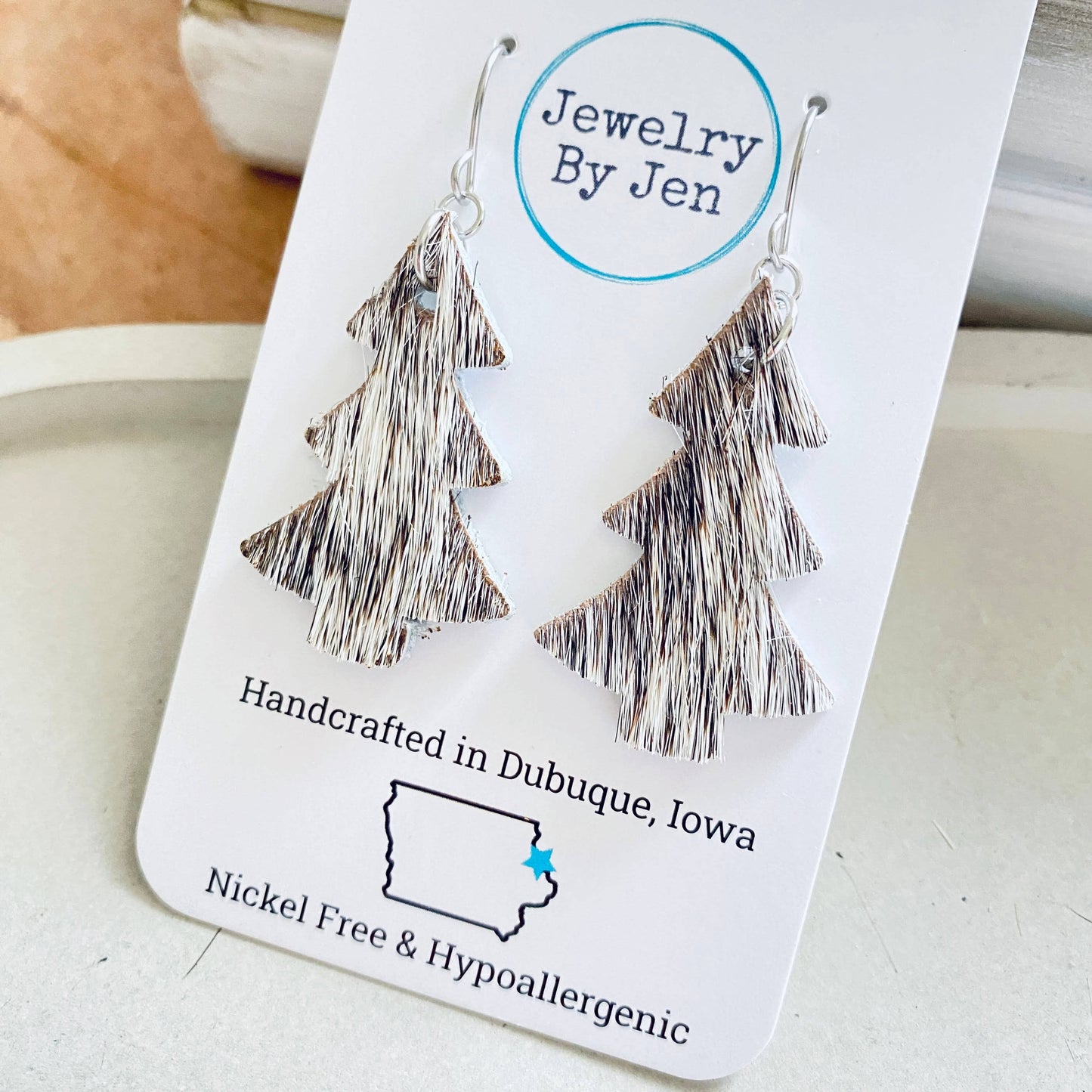 Christmas Tree Earrings: Hair On Cowhide