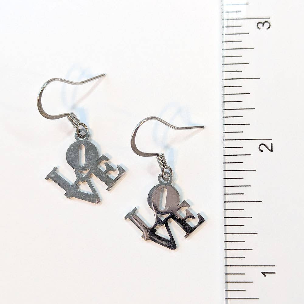 Stainless Steel Angle LOVE Charm Silver Earrings