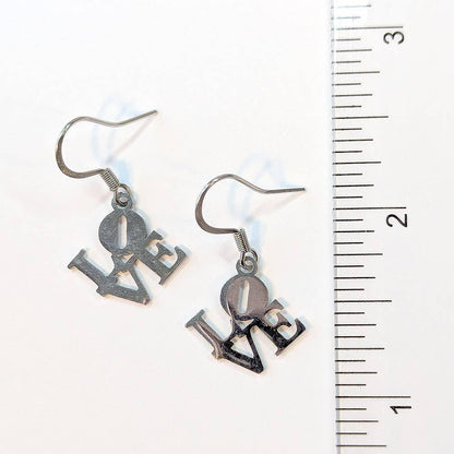 Stainless Steel Angle LOVE Charm Silver Earrings