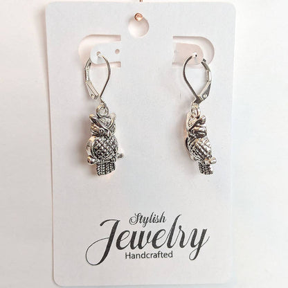 Antique Silver Small Owl on Branch Earrings