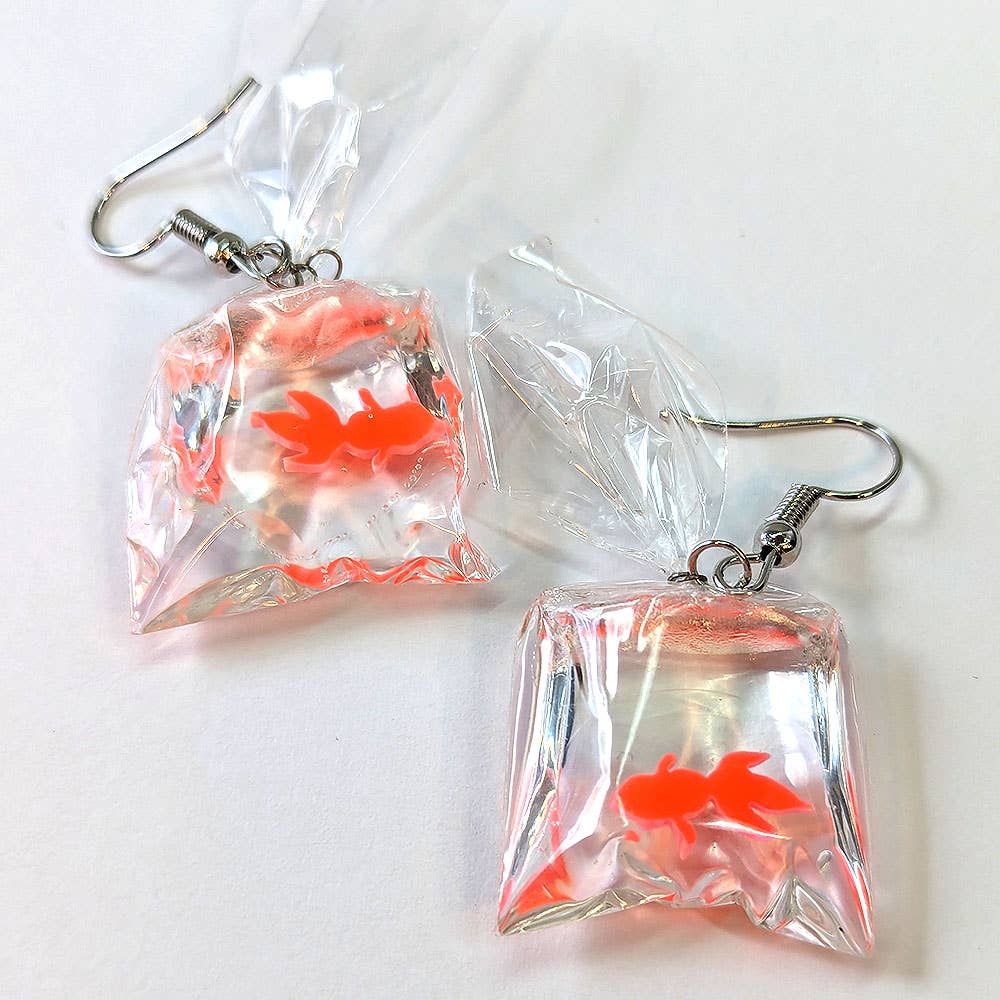 Fish in a Bag, Resin Earrings