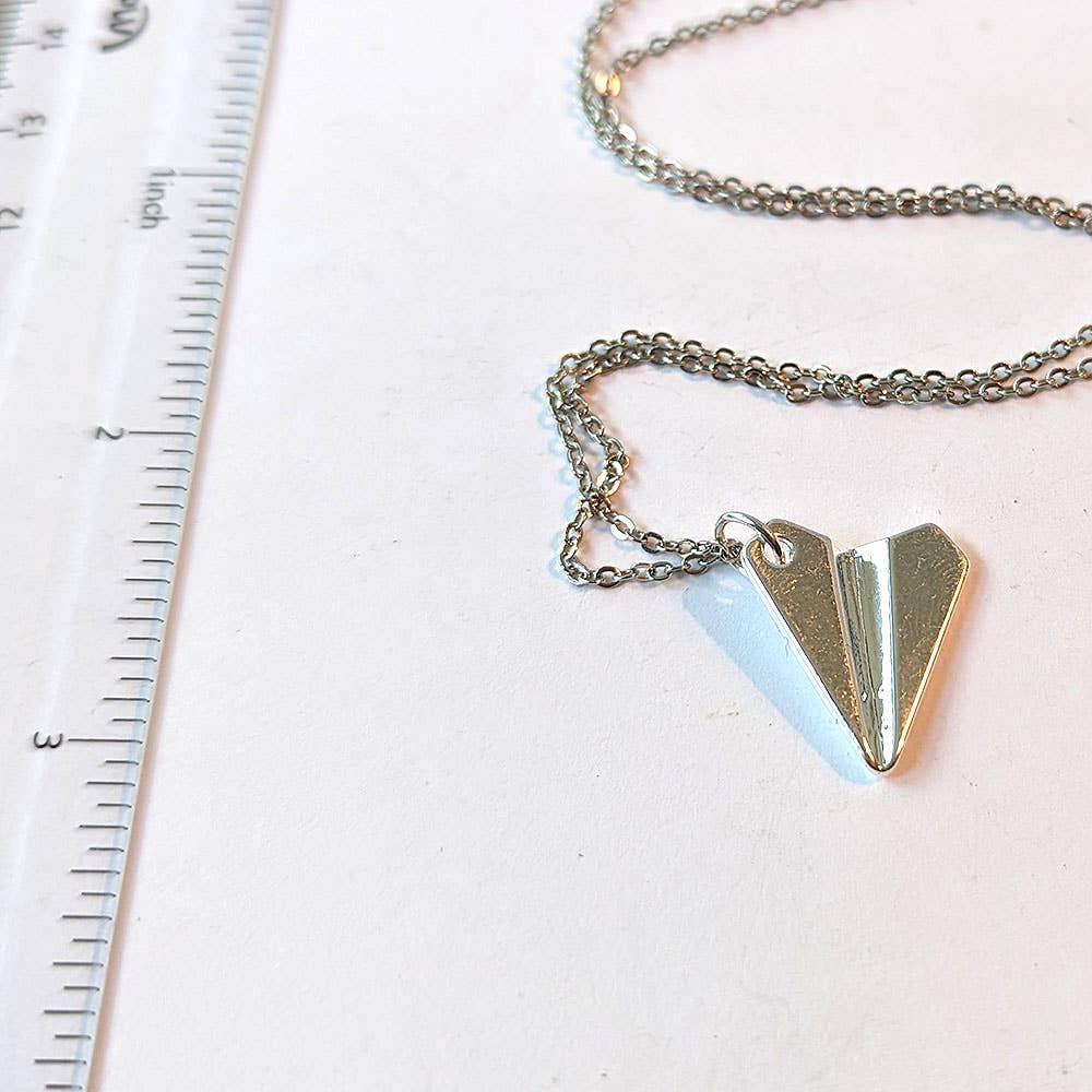 Origami Paper Airplane Necklace Silver